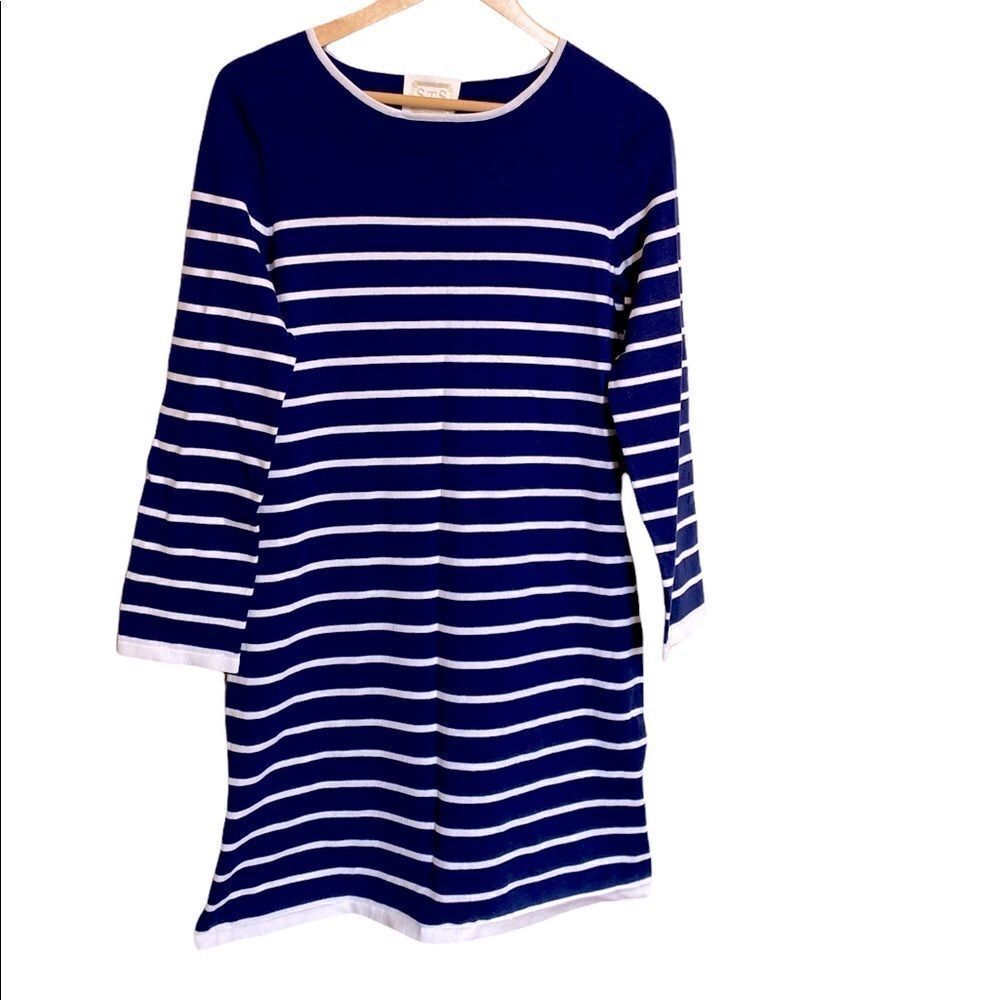 Sail to Sable Striped Blue and White Midi Cotton Dress Size Medium